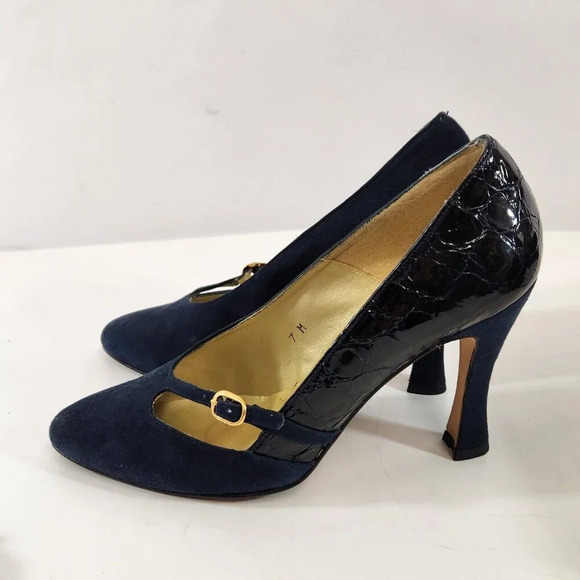 Amante Spain Dark Blue Suede Leather Heel Womens 7M Used With Shoe Bag - Picture 6 of 12